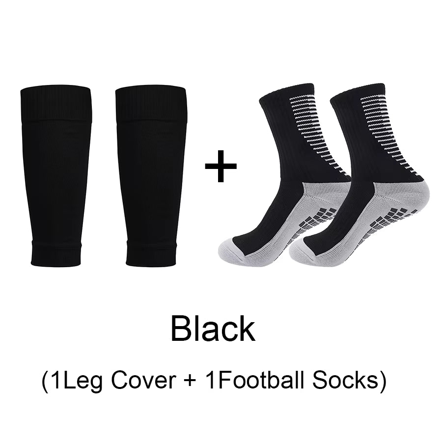 1 Set of High Elasticity Shin Guards Football Leg Cover Non-Slip Soccer Tennis Basketball Sport Socks Grip Cycling Riding Socks