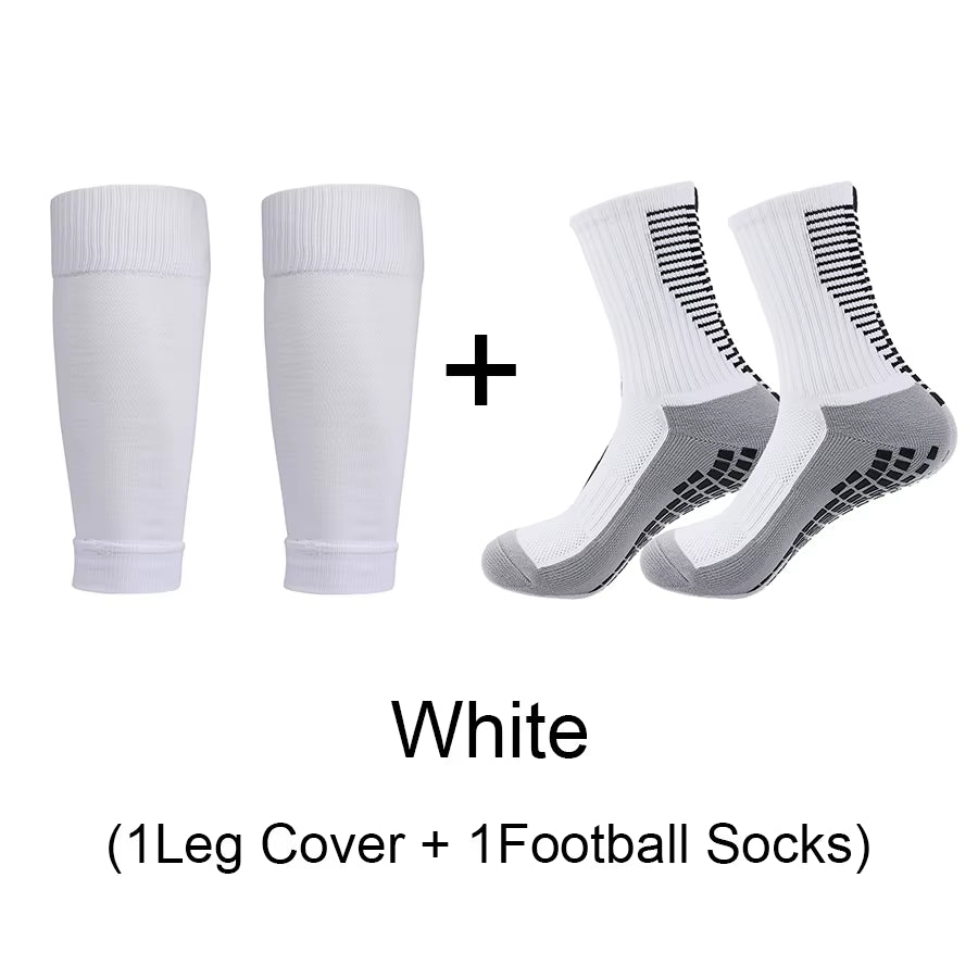1 Set of High Elasticity Shin Guards Football Leg Cover Non-Slip Soccer Tennis Basketball Sport Socks Grip Cycling Riding Socks