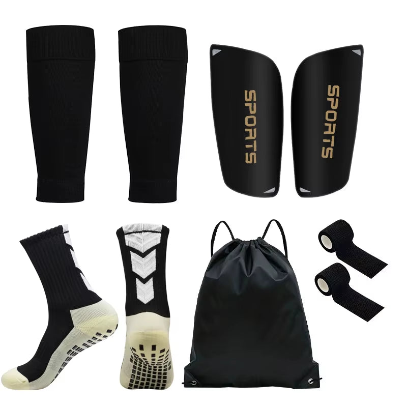 5PCS Set Drawstring Ball Bag Football Sock Men Women Leg Guards Shin Pad for Sports Training Leg Cover Grip Soccer Socks Bandage