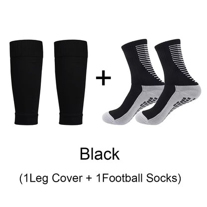 1 Set of High Elasticity Shin Guards Football Leg Cover Non-Slip Soccer Tennis Basketball Sport Socks Grip Cycling Riding Socks