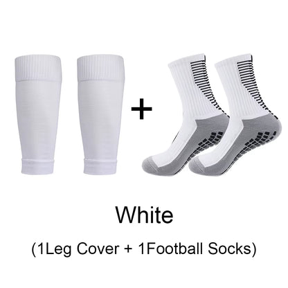 1 Set of High Elasticity Shin Guards Football Leg Cover Non-Slip Soccer Tennis Basketball Sport Socks Grip Cycling Riding Socks